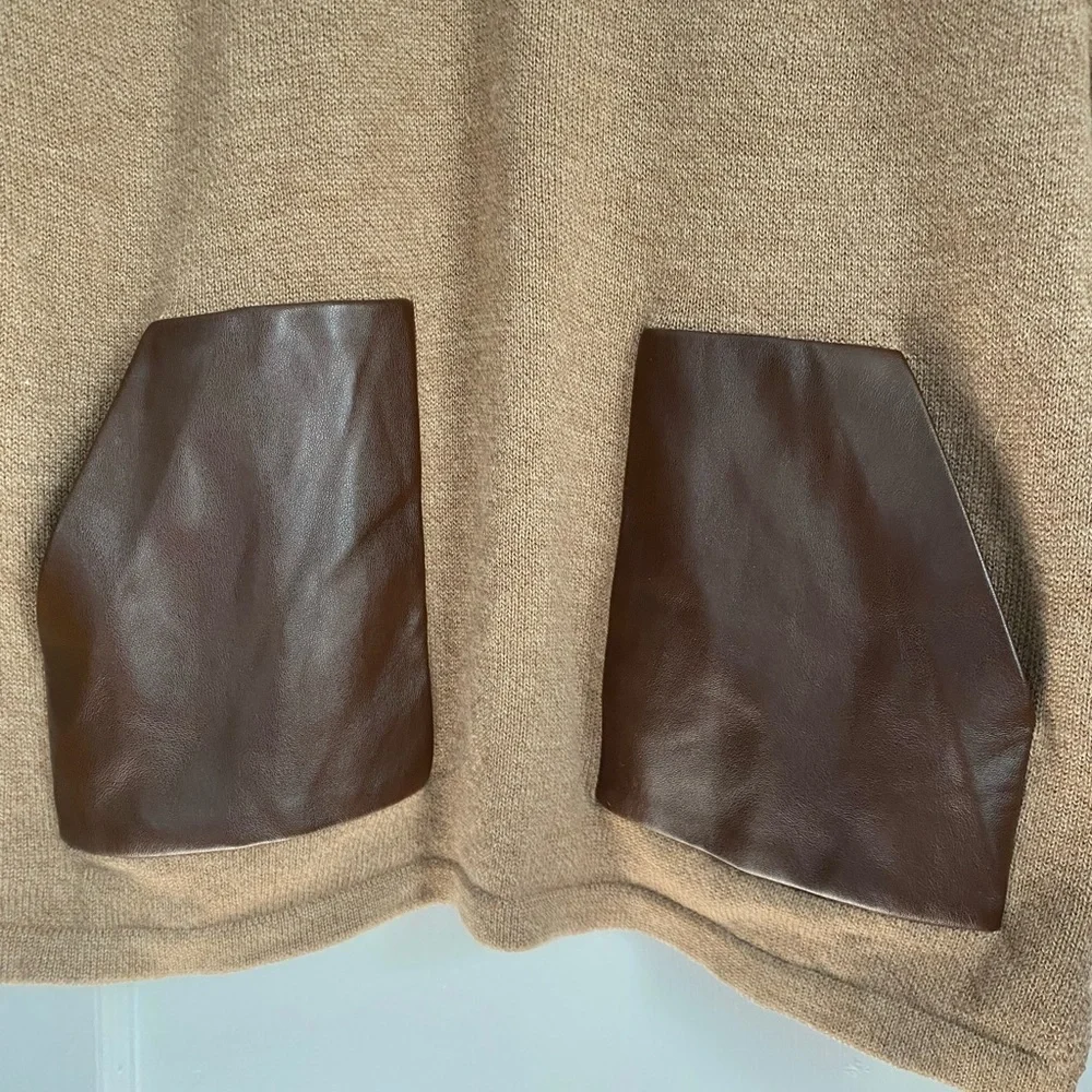 J. Crew 100% Merino Wool Faux Leather Pockets Tunic Sweater, Sz: Medium